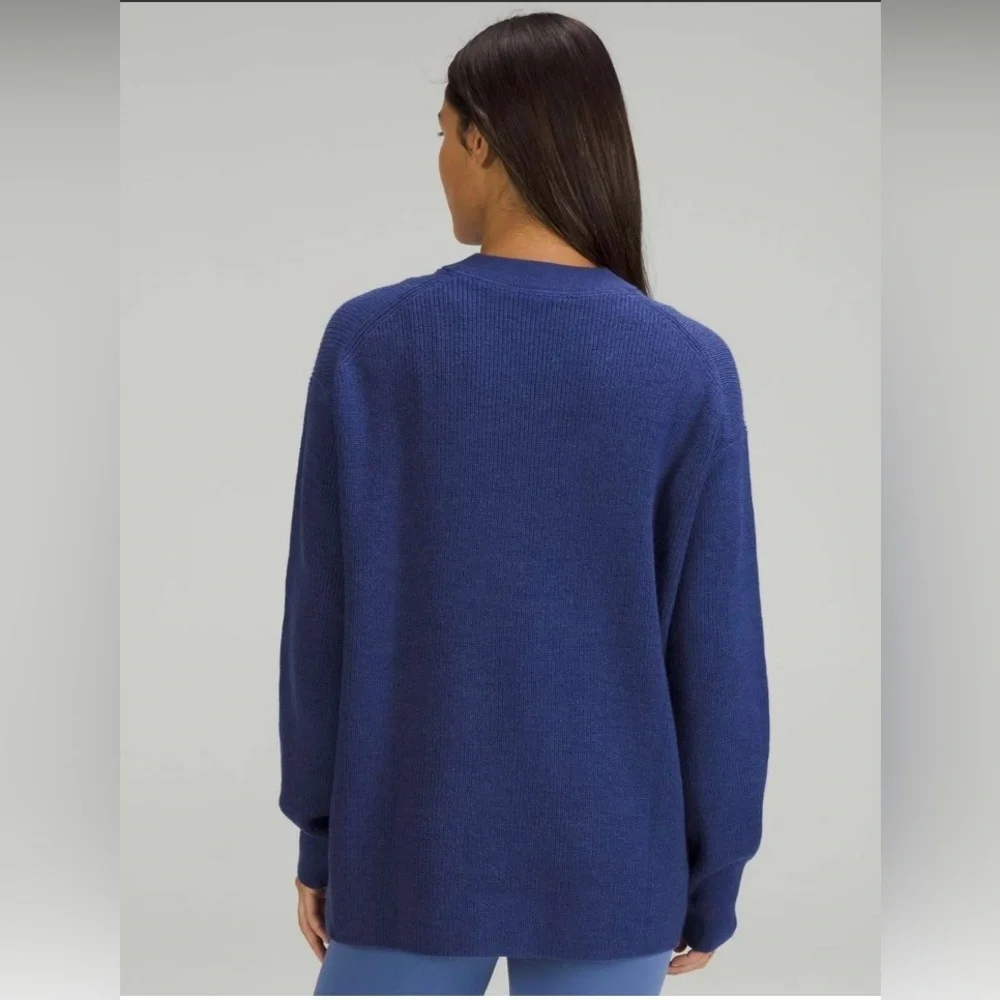 Lululemon Merino Wool Blend Ribbed Crewneck Sweater, Heathered Psychic Blue, 12 - Picture 3 of 9